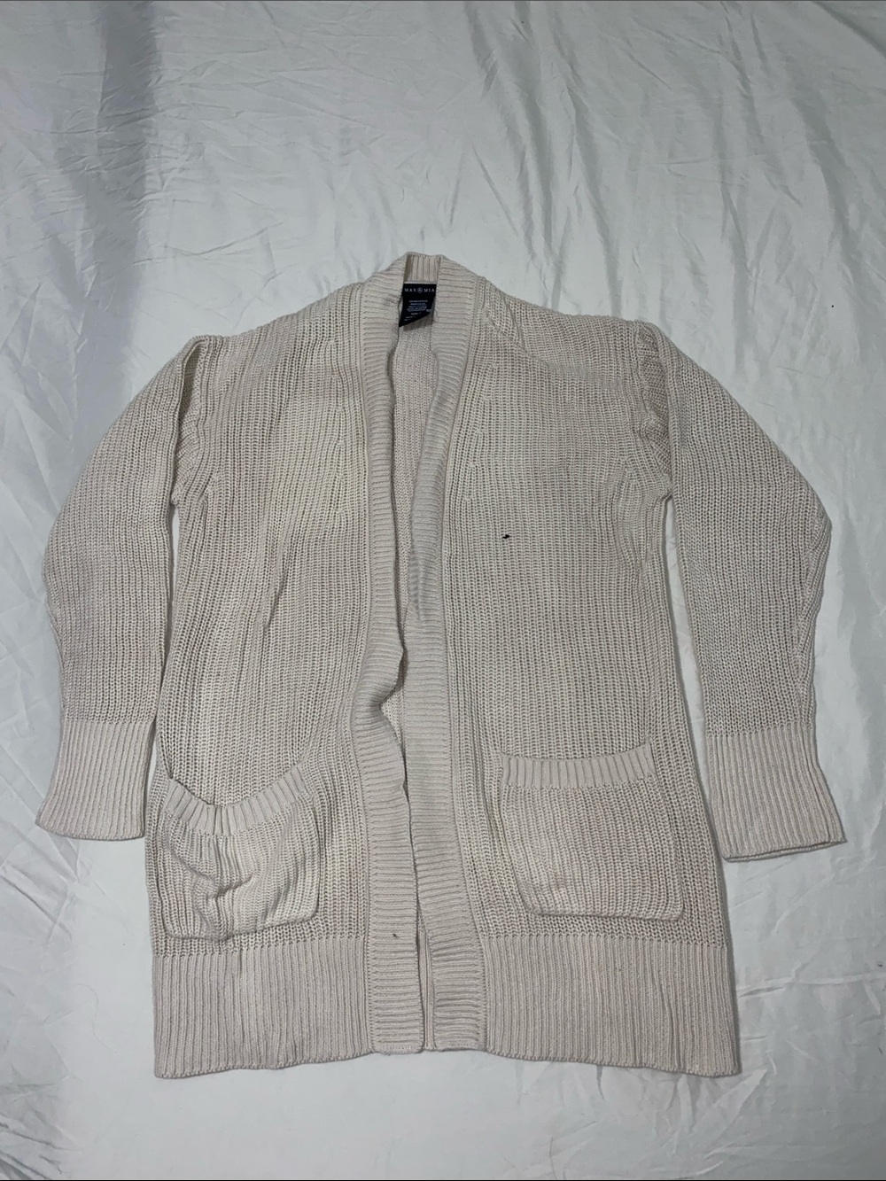 Men's Open-Front Cream Knit Cardigan Sweater